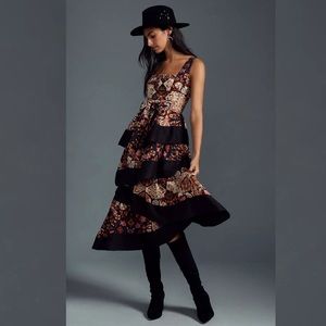 Anthropologie Square-Neck Tiered Midi Dress